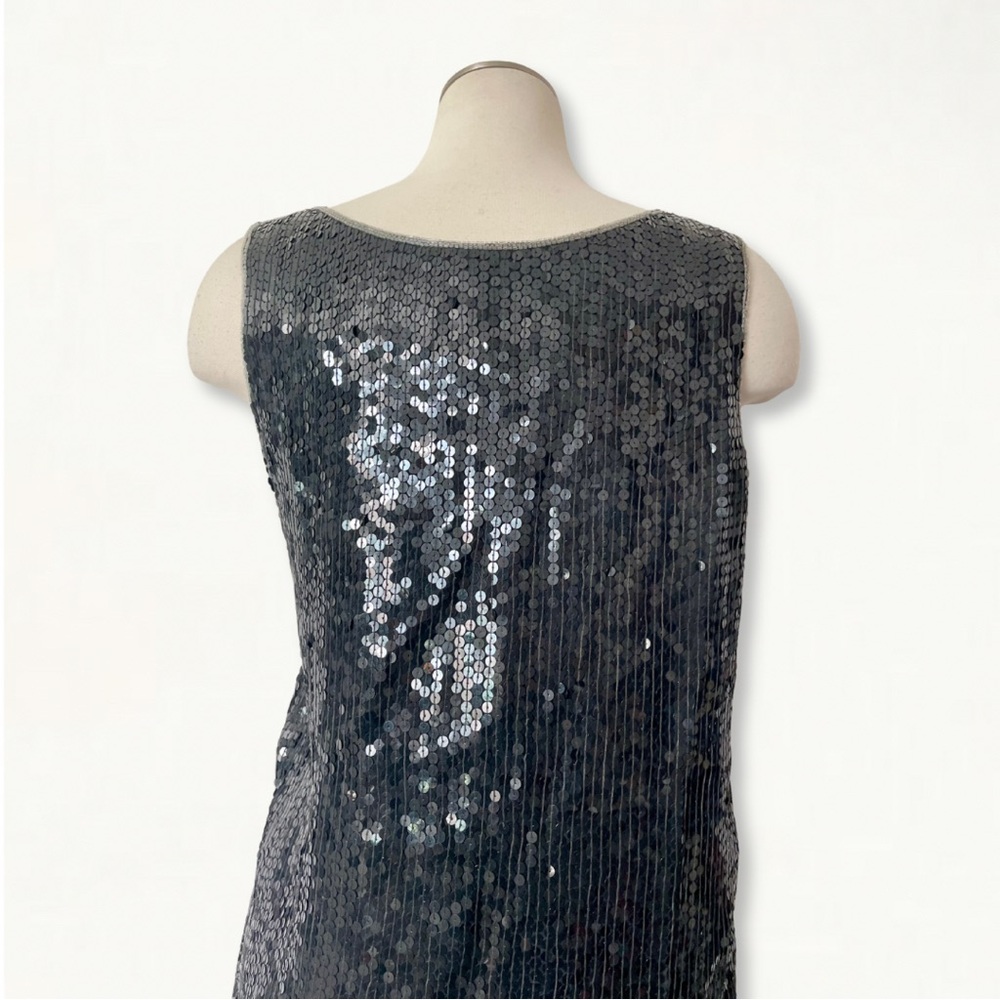 Vintage 100% Silk Full Sequin Geometric Beaded Sleeveless Top Size 12 - Picture 7 of 11